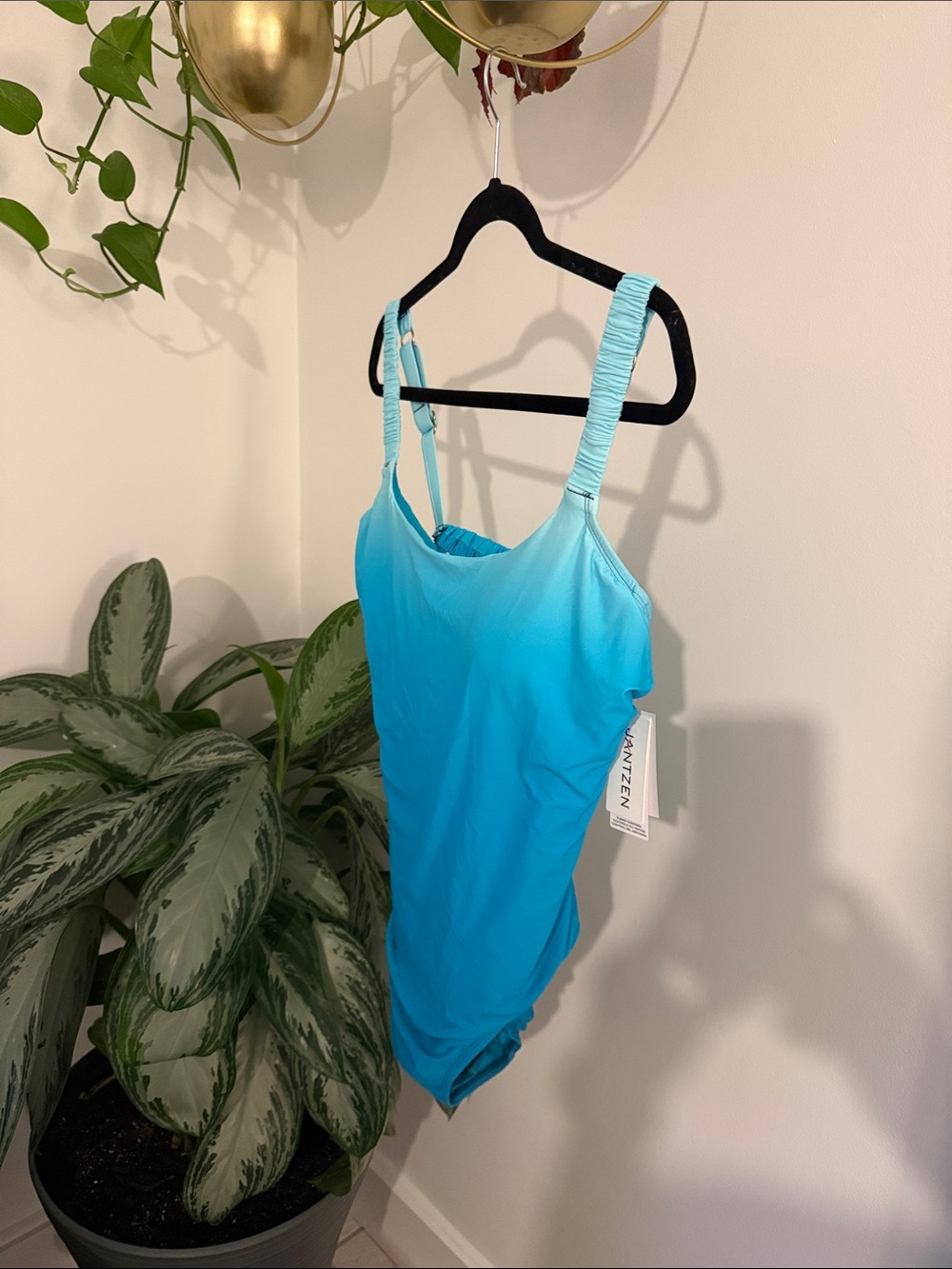 Turquoise Ombré Layla Cross Back High Neck One-Piece Swimsuit by Jantzen